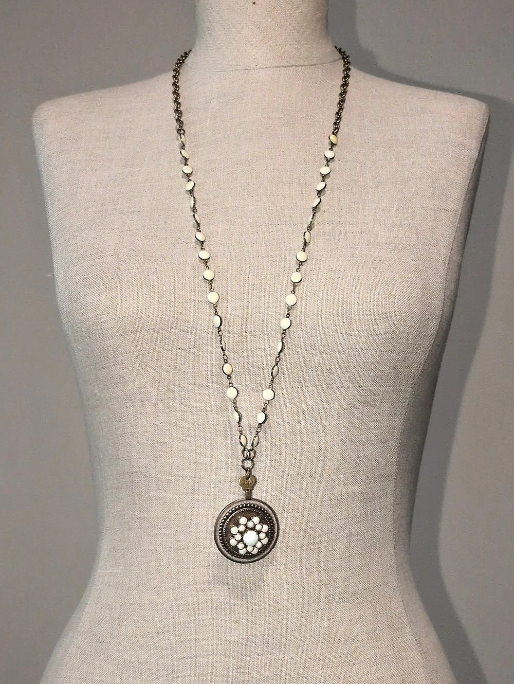 Vintage Component White Beaded Pendant Necklace